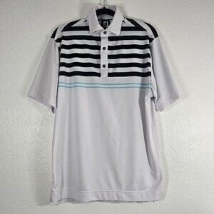 FootJoy Golf Polo Shirt Men Small Stripe White Breathable Stretch Athletic Sport